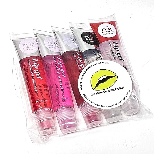 The Make-Up Artist Project 5 Pack Variety Bundle of Lip Gels With Viatmin E - Clear, Rosehip, Strawberry, Cherry, and Bubble Gum Hydrating Lip Glosses