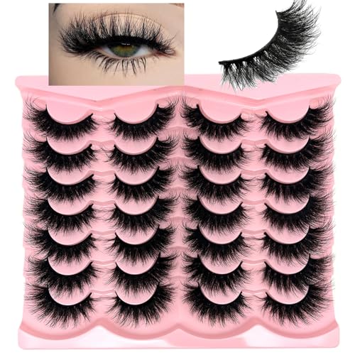 Mink Lashes Strip Cat Eye Wispy D Curl Fluffy Lashes Pack 18mm Long Volume Faux Mink Eyelashes Natural Look 14 Pairs