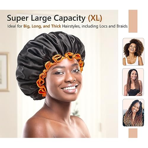 mikimini Extra Large Black Shower Cap + Mystery Shower Caps with Brown Lace