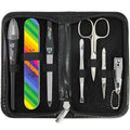 3 Swords Germany - Brand Quality 7-Piece Manicure kit with Rainbow Nail Buffer and Many More Tools in Black Artificial Leather case