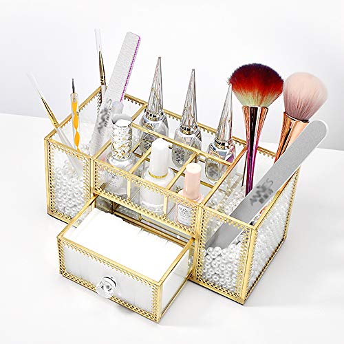 YUEHUA Makeup Brush Holder Organizer,Clear Glass Nail Polish Lipsticks Cosmetic Organizer for Vanity Bathroom Bedroom Office