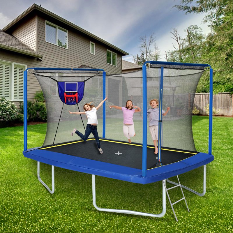 Large Rectangle Trampoline for Adults & Kids 8x12ft 1000LBS Capacity Outdoor with Enclosure Net & Football Target