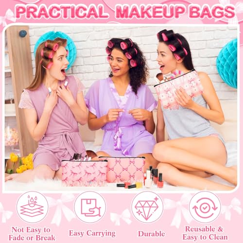 24 Pieces Funny Cosmetic Bags Bulk Make up Bags Zipper Canvas Purse Organizer Pouch Portable Travel Toiletry Pouch for Women Inspirational Gifts, 7 x 4 Inch(Bow)
