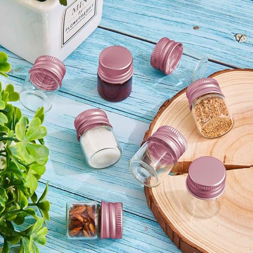 Tessco for you 100 Pcs 5 ml Mini Glass Bottles with Aluminum Cap Tiny Jars Mini Glass Jars Small Clear Vials with Screw Caps Tiny Containers for DIY Craft Storage (Rose Gold)