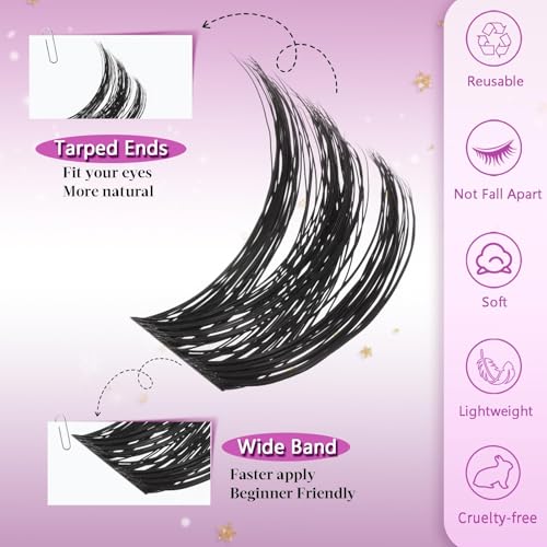 Lash Clusters 8-16mm Wispy Cluster Eyelash Extensions 143 PCS D Curly Volume Lash Clusters Wide Band Individual Lashes False Eyelashes DIY at Home Beginner Friendly, by Anforlin