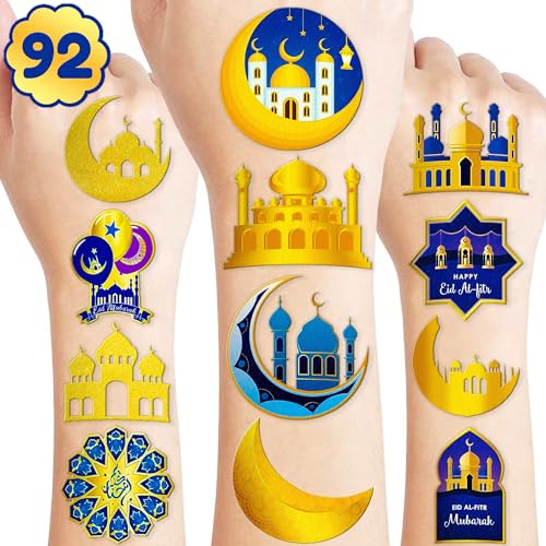 Happy Ramadan Kareem Mubarak Eid Al Adha Fitr Temporary Tattoos Themed Birthday Party Favors Decorations Supplies Festival Decor Star Tattoo Stickers Gifts For Kids Boys Girls School Prizes Carnival