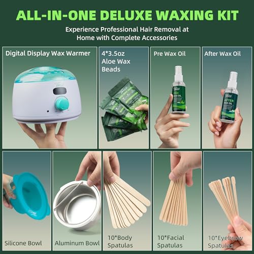 2.5LB Aloe Hard Wax Beads + Wax Warmer Kit for Women Men + 1lb Wax Beans with Cherry Blossom for Sensitive Skin for Facial, Eyebrows, Arms, and Brazilian Area for Home Use