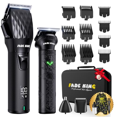 FADEKING¢ç Professional Hair Clippers for Men - Cordless Beard Trimmer for Men, LCD Display Hair Clippers and Trimmer Set for Barber Haircut & Mens Grooming with Travel Case(Black)