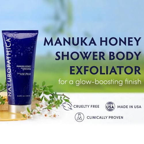Naturopathica Manuka Honey Shower Body Exfoliator, Protect Skin Barrier & Collagen for Firmer Skin, Hydrating Exfoliating Body Scrub for Men and Women, 8.4 fl oz