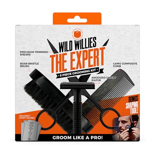 Wild Willies Complete Beard Grooming Kit for Men - Includes 5 Piece Grooming Kit, PROGRO Shampoo Wash & Conditioner, & Premium Hair Oil for Daily Use, Beard Growth & Hydration