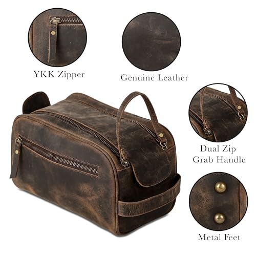 KomalC Travel Toiletry Bag ? Premium Leather Dopp Kit for Men & Women with Water-Resistant Lining & Spacious Zippered Organizer