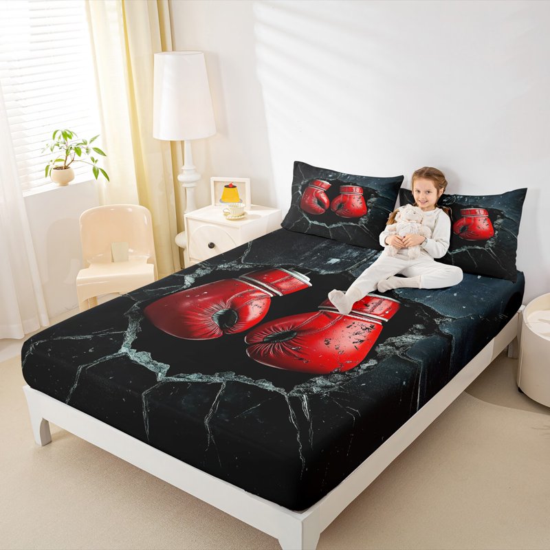 Queen Size Bedding Sheet Set 4 Pieces – Microfiber Bed Linen in Black Red