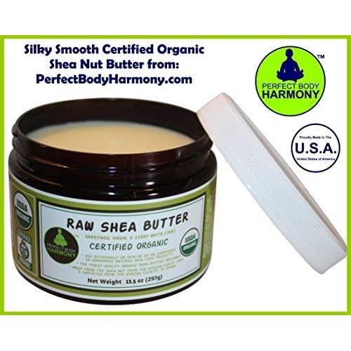 Unrefined Raw Shea Butter - Certified Organic; Premium, Imported African Ivory (Tan); 13.5 oz Lg Dark BPA Free JAR; Moisturizer Face, Body, Skin, Hair; Ingredient DIY Home Made Body Butters Skincare