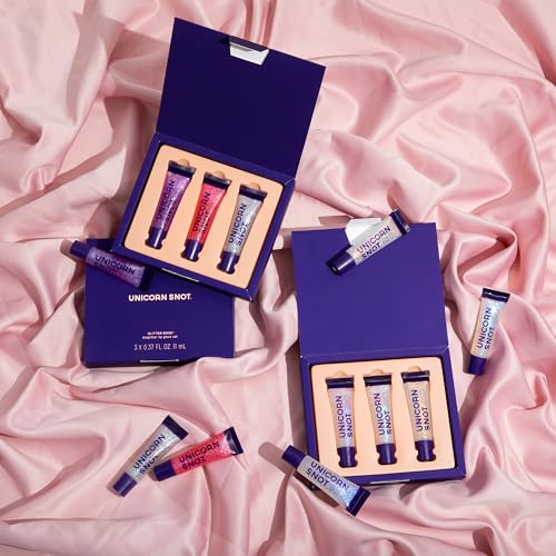 UNICORN SNOT Plant-Based Glitter Lip Gloss Gift Set - Sparkly & Shimmer Lips | Holographic Lip Gloss | Vegan & Cruelty Free 0.37fl oz 3-Pack