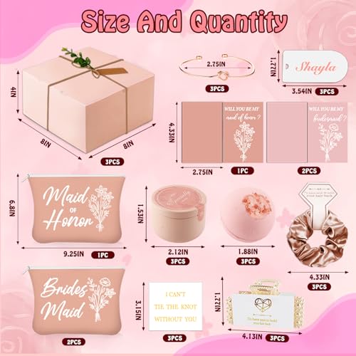 37pcs Bridesmaid Gifts Set Of 3 Pink£¬Maid of Honor Proposal Box Gift,Scented Candle Salt Ball Makeup Bag Rectangular Hair Clip Bridesmaids Scrunchies Knot Bracelet Bridal Shower Wedding Party