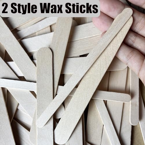 500PCS Professional Wax Sticks, Wooden Hair Removal Applicators, Natural, 5.9 Inch, 2 Sizes for Body and Precise Areas