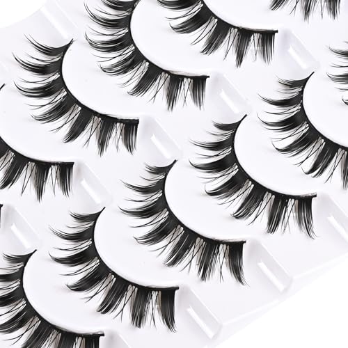 Manga Lashes Anime False Eyelashes Cat Eye Lash Strips Manhua Eye Lashes Natural Look Doll Spike Wispy Fake Mink Lashes Fluffy Eyelash Pack 8 Pairs 8-15mm Short Manhwa Pesta?as for Women