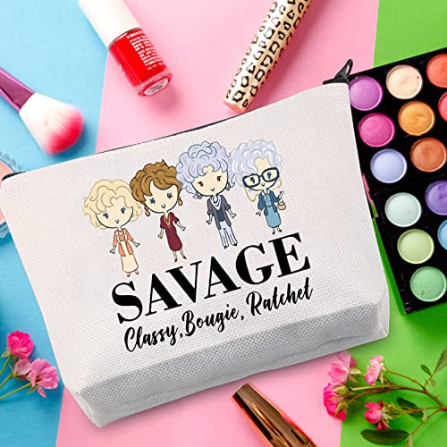 G2TUP Girl Power Gift Women Empowerment Gift Feminist Gift She Is Strong Fierce Brave Full Of Fire Cosmetic Bag and Travel Make Up Pouch With Zipper (Strong Fierce Brave White Bag)