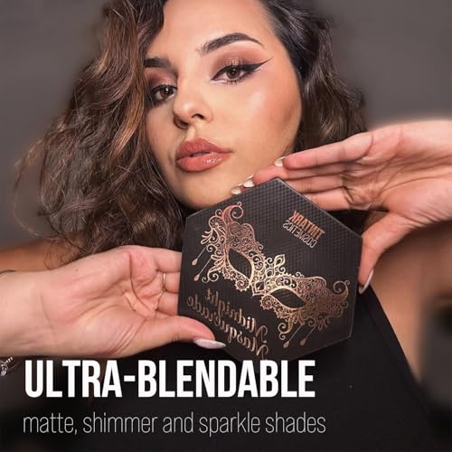 Black Smokey Eyeshadow Palette, Midnight Masquerade 21 Colors ? Spectrum of Black Matte Shimmer Glitter Eye Shadow for Halloween Goth Makeup, Highly Pigmented, Talc Free