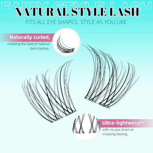 Lash Clusters 160PCS Invisible Eyelash Band Clusters with Natural Eyelashes Cluster Wide Stem Eyelash Extensions Individual Wispy Lashes Cluster(Lavendy,D-Mix8-16mm)