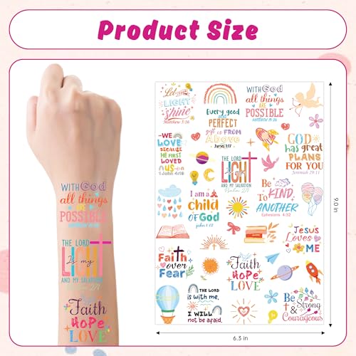 Christian Temporary Tattoos Stickers Set - 280 Pcs Bible Verse God Bless Party Favors Decorations For Classroom School Prizes Rewards Supplies