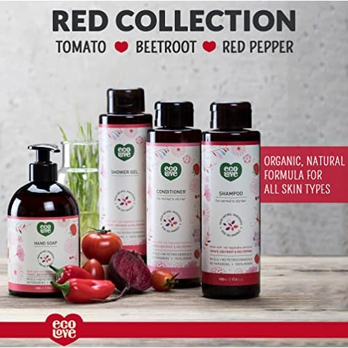 ecoLove - Natural Moisturizing Body Wash for Dry Skin - Organic Tomato and Beetroot - No SLS or Parabens - Vegan and Cruelty-Free Shower Gel, 17.6 oz