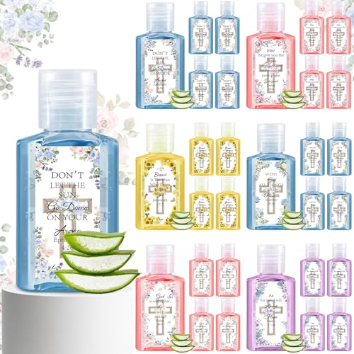 Demissle 30 Pcs Christian Mini Aloe Vera Gel Bulk 1 oz Religious Bible Verse Aloe Vera Gel Travel Size Gifts for Catholic Church Prayer Pastor Women Mom Holiday Easter Party Favors