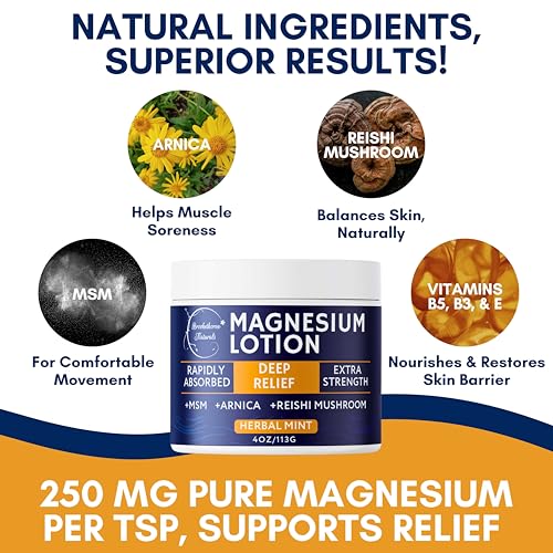Magnesium Lotion for Muscle Recovery, Soreness & Daily Support | Topical Magnesium Cream with Arnica, MSM & Reishi Mushroom | Deep Relief Cream for Legs, Joints & Body | 4oz by Brookethorne Naturals