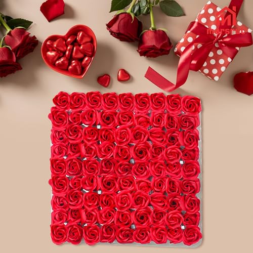 Marsrut 81Pcs Bath Soap Rose Flower, Scented Soap Rose Petals Body Soap for Valentine's Day, Wedding, Anniversary, Birthday, for Her Red