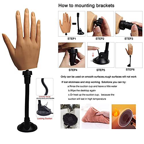Silicone Practice Hand for Acrylic Nails, Flexible Bendable Female Mannequin Life Size Practice Hand with Stand for Nails Practice Nail Art Tools (3#-Right hand)