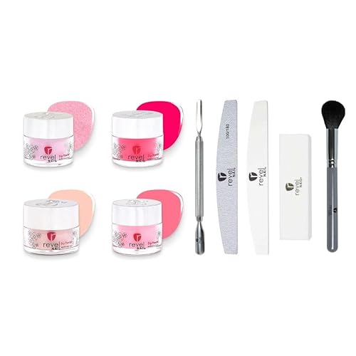 Revel Nail Dip Powder 4 Pack With Dip Powder Tool Set, Pretty in Pink