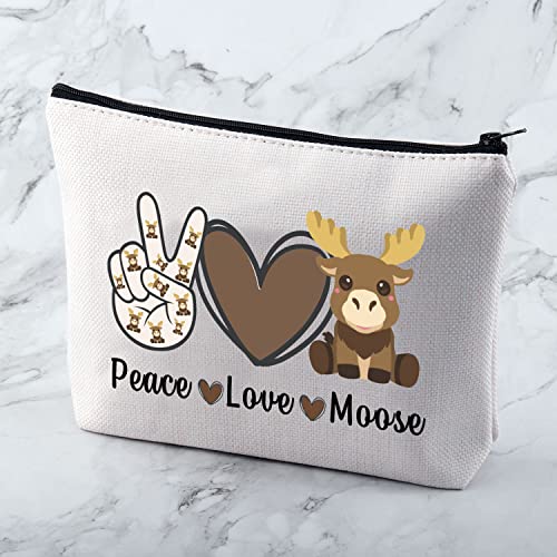 MNIGIU Funny Moose Gift Peace Love Moose Cosmetic Bag Moose Deer Makeup Bag Moose Lover Gift