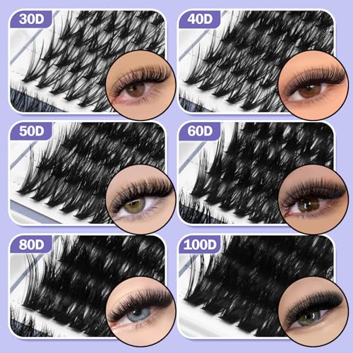 DIY Lash Clusters Kit Pre Mapped 30-100D Volume Eyelash Extension Kit 8-16mm Thick Individual Lashes 530 pcs with Lash Bond and Seal, Lash Tweezers, Super Thin Band Eyelashes