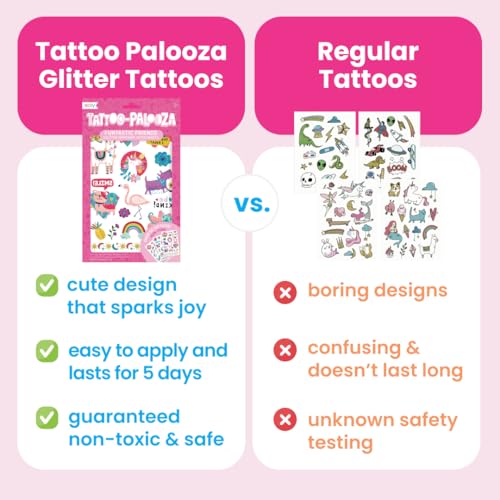 Ooly 50 Glitter Temporary Tattoos For Kids, Safe & Non-Toxic Temporary Tattoo, Party Favors Gifts for Kids, Great Goodie Bag Stuffers & Fun Birthday Decorations - Fun Friends