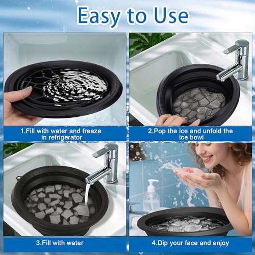 Silicone Face Bowl for Ice with Built-In Icetray, Collapsible Face Tub for Ice Bath, Facial Ice Plunge Bowl, Ice Water Facials at Home