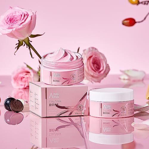 ANAI RUI Rose Facial Mask, Deep Cleansing, Clay Mask with Kaolin Pink Clay, Gifts for Women, Niacinamide, Collagen, Hyaluronic Acid for Moisturizing & Smooth Skin, Pores Minimizers, 4.23 Oz