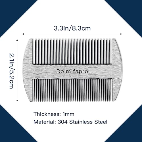 Pocket Comb for Beards, Mustache Comb & Hair Beard Comb for Men Ultra-thin, Stainless Steel, Anti-static with PU Leather Case (silvery)