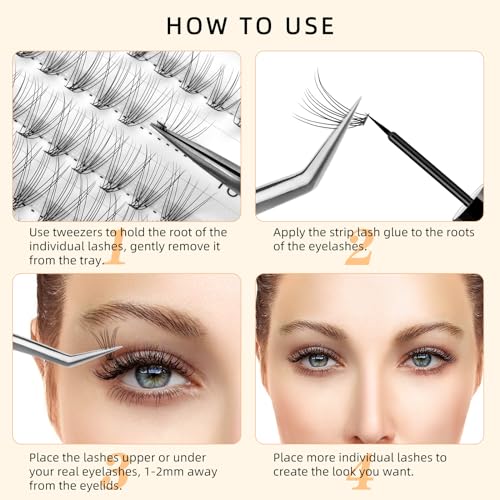 QUEWEL Lash Clusters 240Pcs Individual Lashes 10D 0.10C Curl 11mm Length DIY Lash Extension Soft False Eyelashes Wispy Cluster Lashes Easy to Create Natural Look At Home(10D-0.10C-11mm)