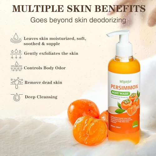 Persimmon Body Wash for Old People Smell, Natural Deodorant Bar Soap for Strong Odor Smelly Feet Remove, Cleansing Body Deodorizing with Persimmon & Green Tea Extracts