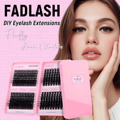 DIY Lash Clusters 120D+150D+200D+250D Eyelash Clusters Eyelash Extension 12-24mm D Curl Fluffy Clusters Eyelashes Individual Natural Lashes Thin Band Soft Lash Extension Clusters for Beginners