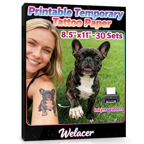 Printable Temporary Tattoo Paper for Inkjet Printer ? 8.5"x11", 30 Sheets ? Custom Tattoo Transfer Paper for Valentines Day Gifts, Kids, Adults, Halloween, Christmas, Party, Festival