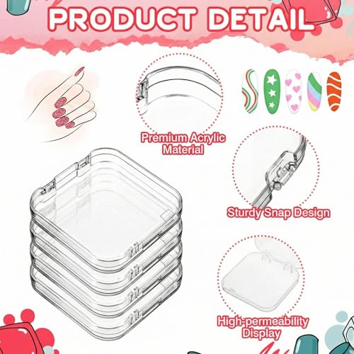 48 Pcs Press on Nail Boxes with 180 Pcs Adhesive Double Sided Tape Acrylic Press on Nail Packaging Cases Clear Transparent Storage Case Organizer for Display Art Salon Supplies
