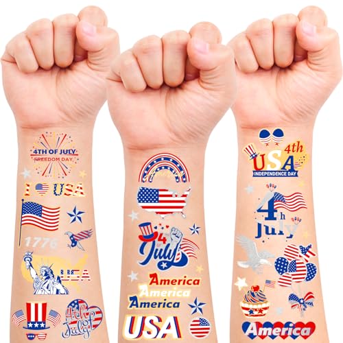 4th Of July Temporary Tattoos, America Flag, USA, Patriotic, July 4th, Independence Day, Red White Blue Accessories Decorations For Party 4 Sheets