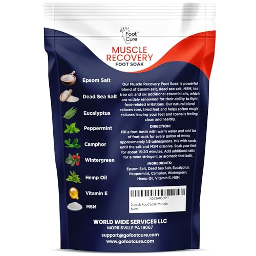 Foot Soak with Epsom Salts- Variety Pack of 4- Tea Tree Oil, Muscle Relief, Calming Lavender & Citrus Soak & Toenail Repair Solution