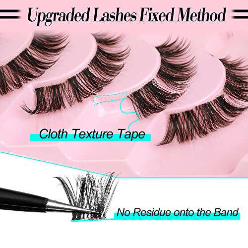 Cluster Lashes 56 Wisps DIY Lashes Natural Look Cat Eye Clear Band Mink Lashes Pack 8-14mm Wispy 3D False Eyelashes by ALICE (Pack of 2)