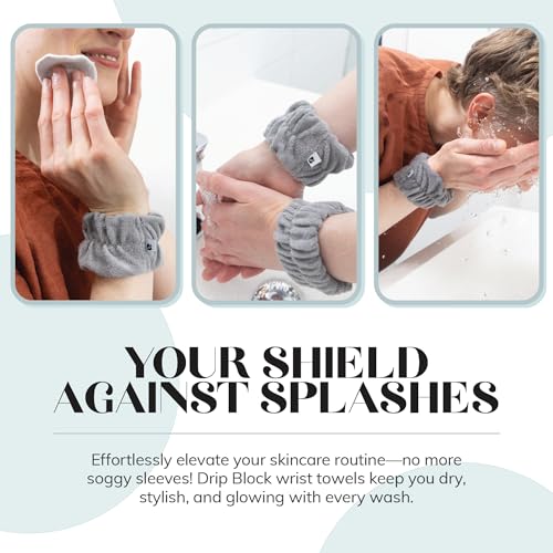 Wrist Bands for Washing Face (6pcs) ? Soft, Absorbent Bamboo Viscose & Polyester Spa Wristbands Prevent Water from Spilling Down Arms | Fast-Drying, Shed-Free Cuffs in Black, White, Gray