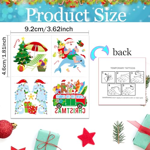 96 Pcs Summer Christmas Temporary Tattoos July Christmas Summer Party Face Tattoo Stickers Beach Coconut Pattern for Kids Adults Holiday in July Party Xmas Favors Supplies Decoration