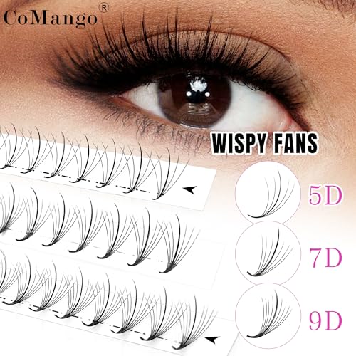 CoMango Wispy Premade Fans Eyelash Extensions 5D 7D 9D Spikes Lash Fans C/D Curly Pointy Stem Volume Lashes Extensions 0.07mm Thin Base Handmade Lash Extensions (black, 120fans-9D-C-Mix8-15mm)