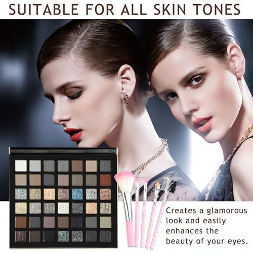 42 Colors Black Gray Smokey Eyeshadow Palette,Matte Shimmer Glitter Neutral Eyeshadow Palette,Highly Pigmented Smokey Silver Black Eye Shadow Palette Goth Makeup Kit with Eyeshadow Brush