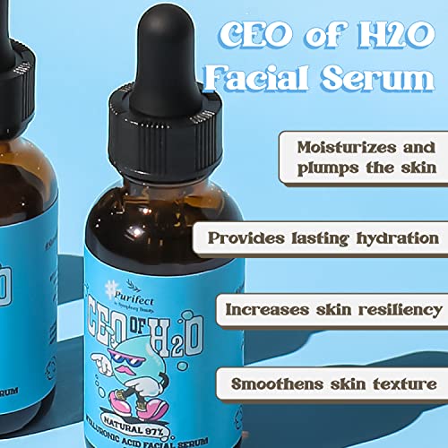 Purifect CEO of H20 Hyaluronic Acid Facial Serum ? Hydrating, Moisturizing, Relieves Redness with Vitamin E ? Made in USA ? Plumping Formula, Pairs Well with Vitamin C Serum & Moisturizer